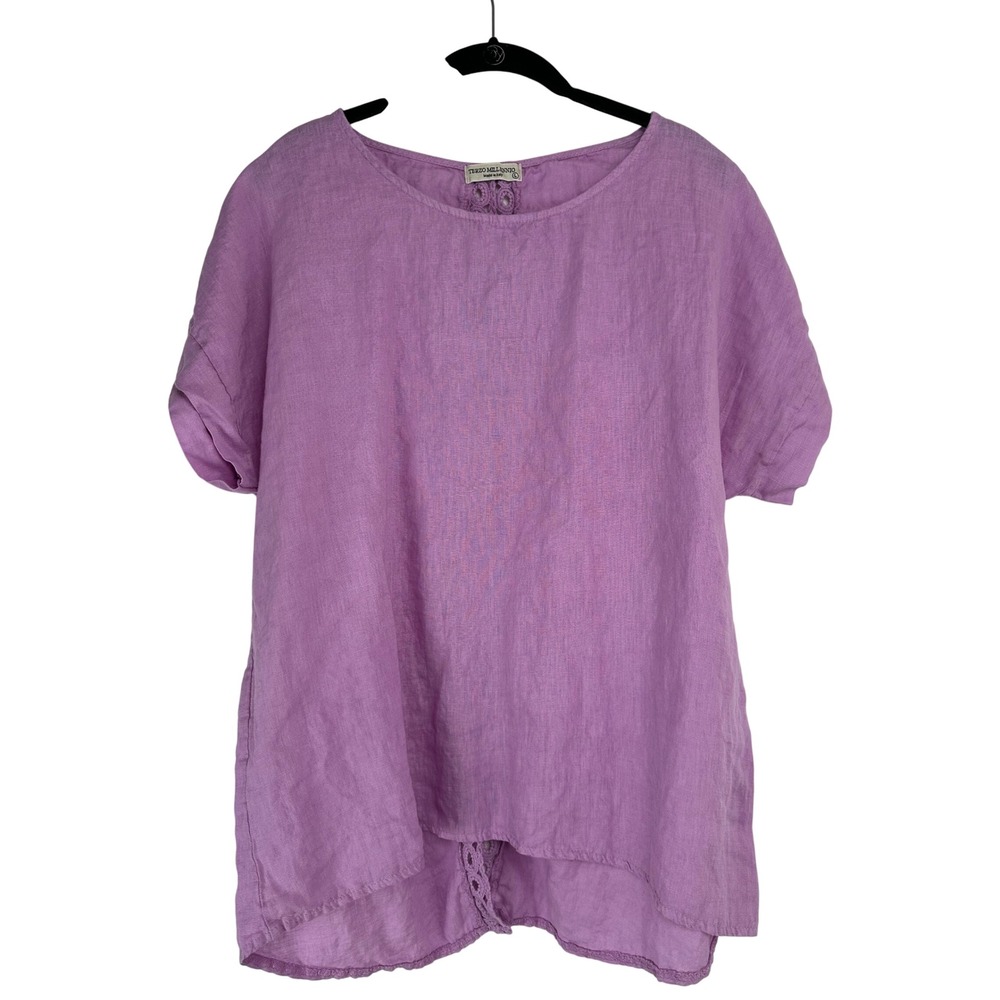Terzo Millennio Purple Linen Crochet Back Top Made in Italy Resortwear Large